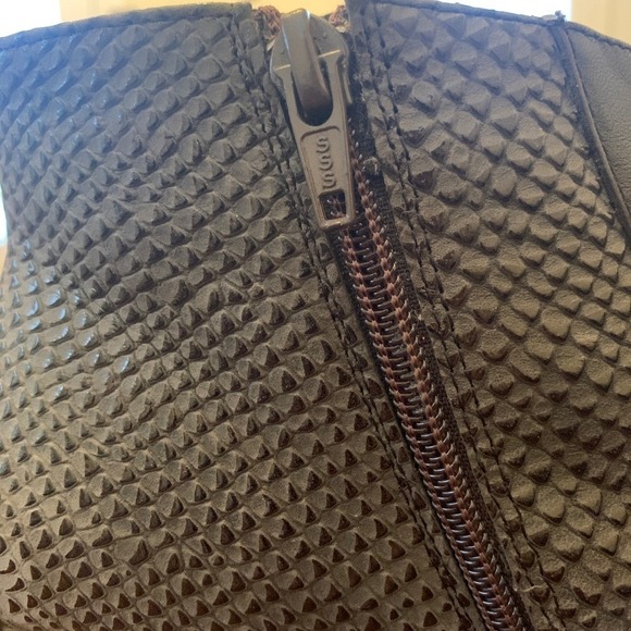 NAOT Nadine Brown Croc Wedge Ankle Booties Leather Lace Up Zip Up EU37/US6-6.5 - Picture 6 of 10